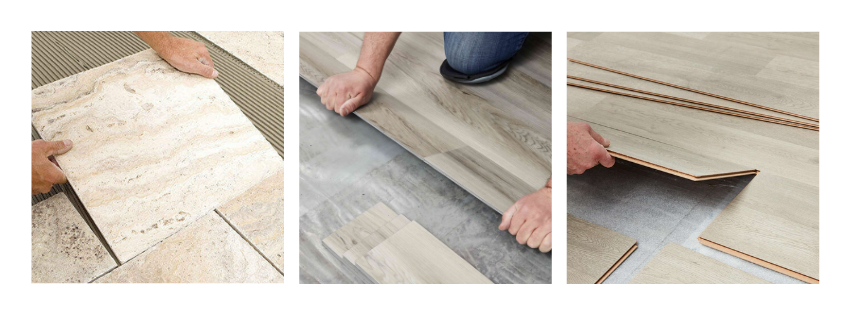 Three photos of different types of flooring