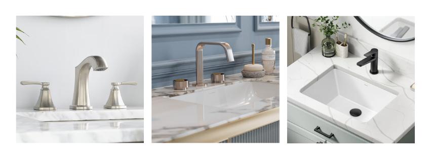 Three photos of different sink fixtures