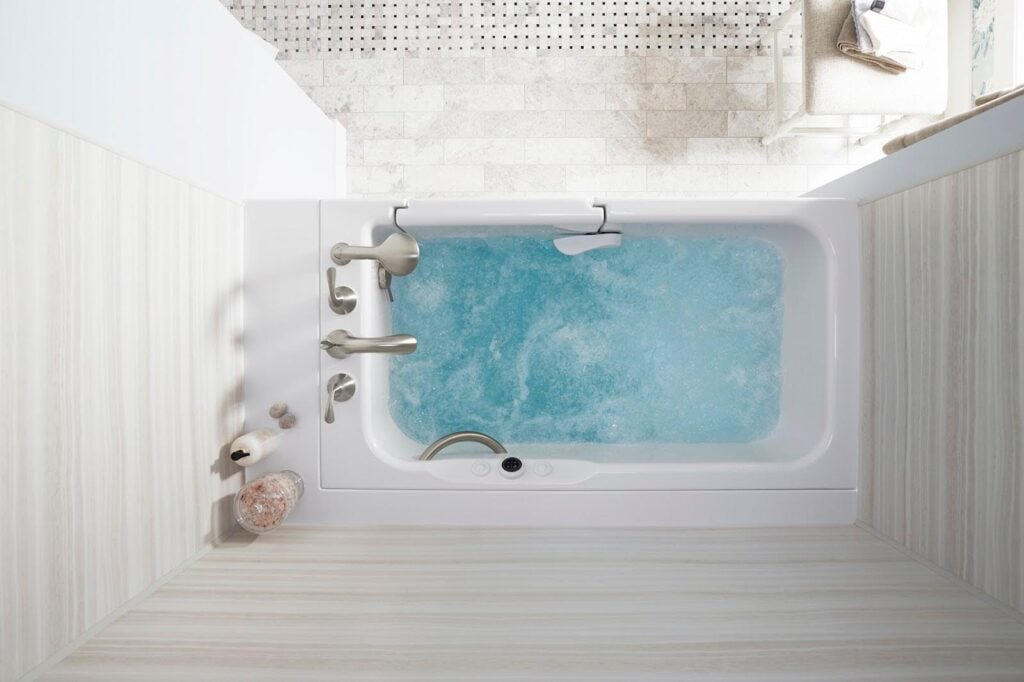 Aerial photo of a walk in tub with relaxation jets