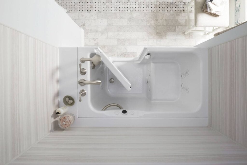 Aerial photo of a walk in tub with the door open