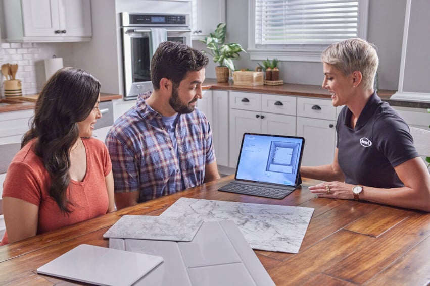 Photo of an in home consultation with a Jacuzzi sales representative