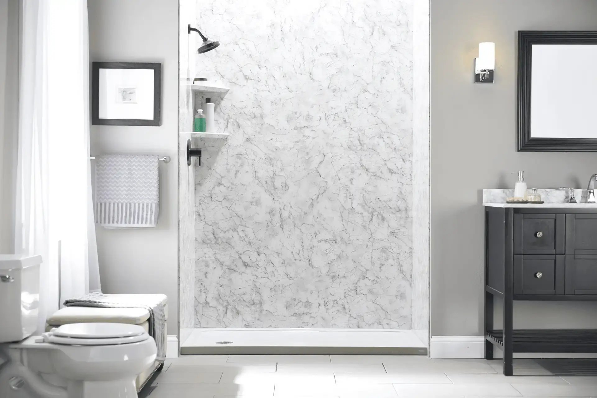 Bathroom with a toilet in the forefront