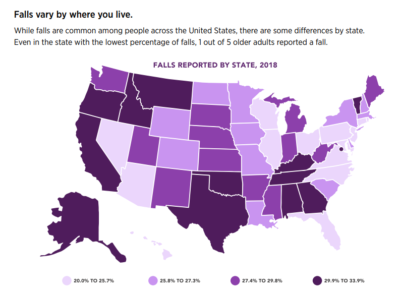 Screenshot from CDC website about senior falls by state