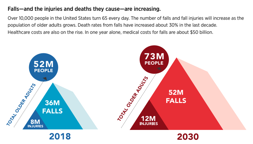 Screenshot from CDC website about senior falls by year