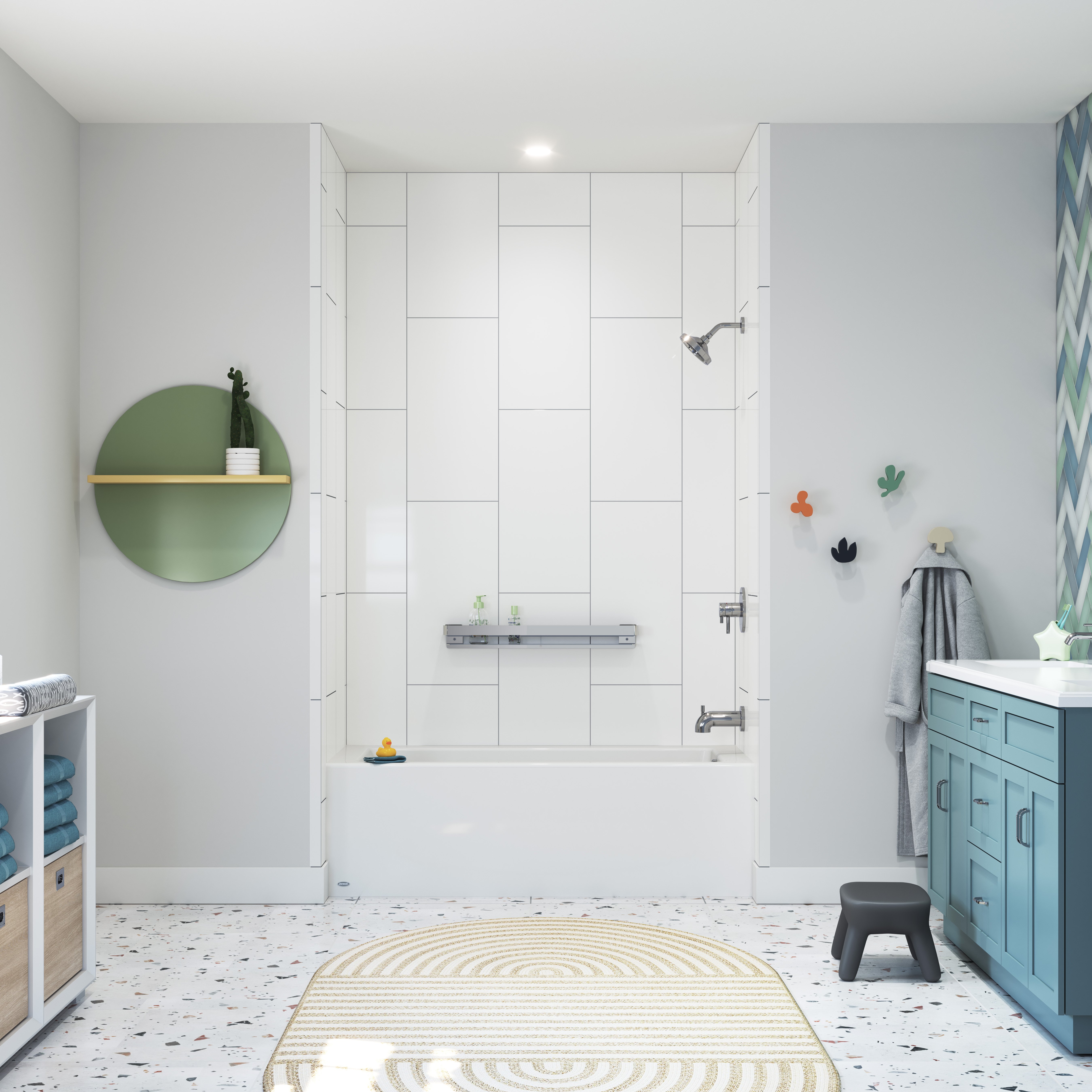White & Black Vertical Pattern Tub Shower