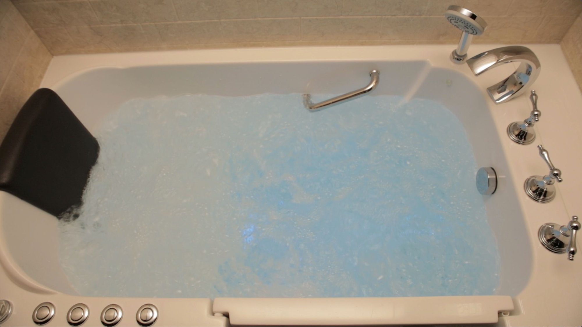 Walk-in Tub Overhead Shot with Water Jets On