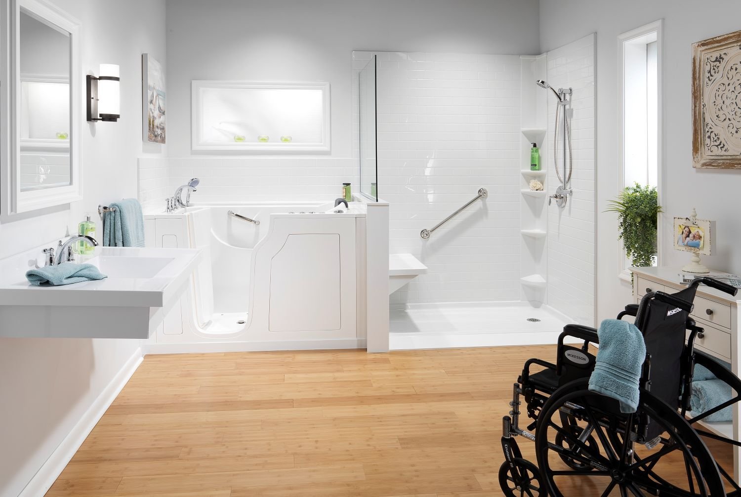 White Subway Simulated Tile Wheelchair