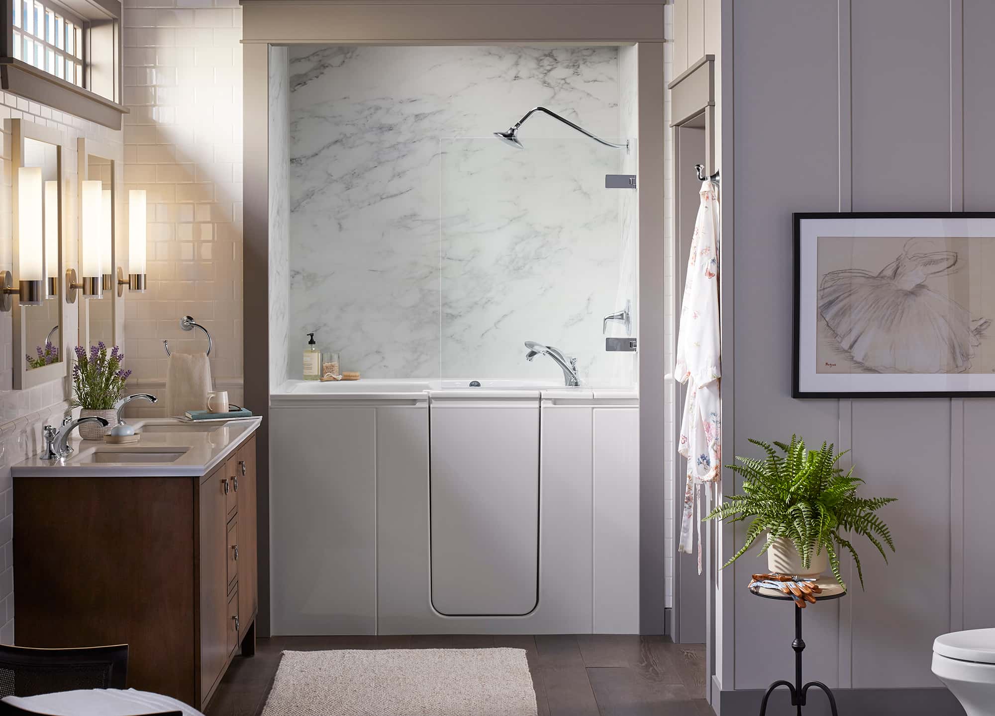 Walk-In Tub with Walls & Glass Partition