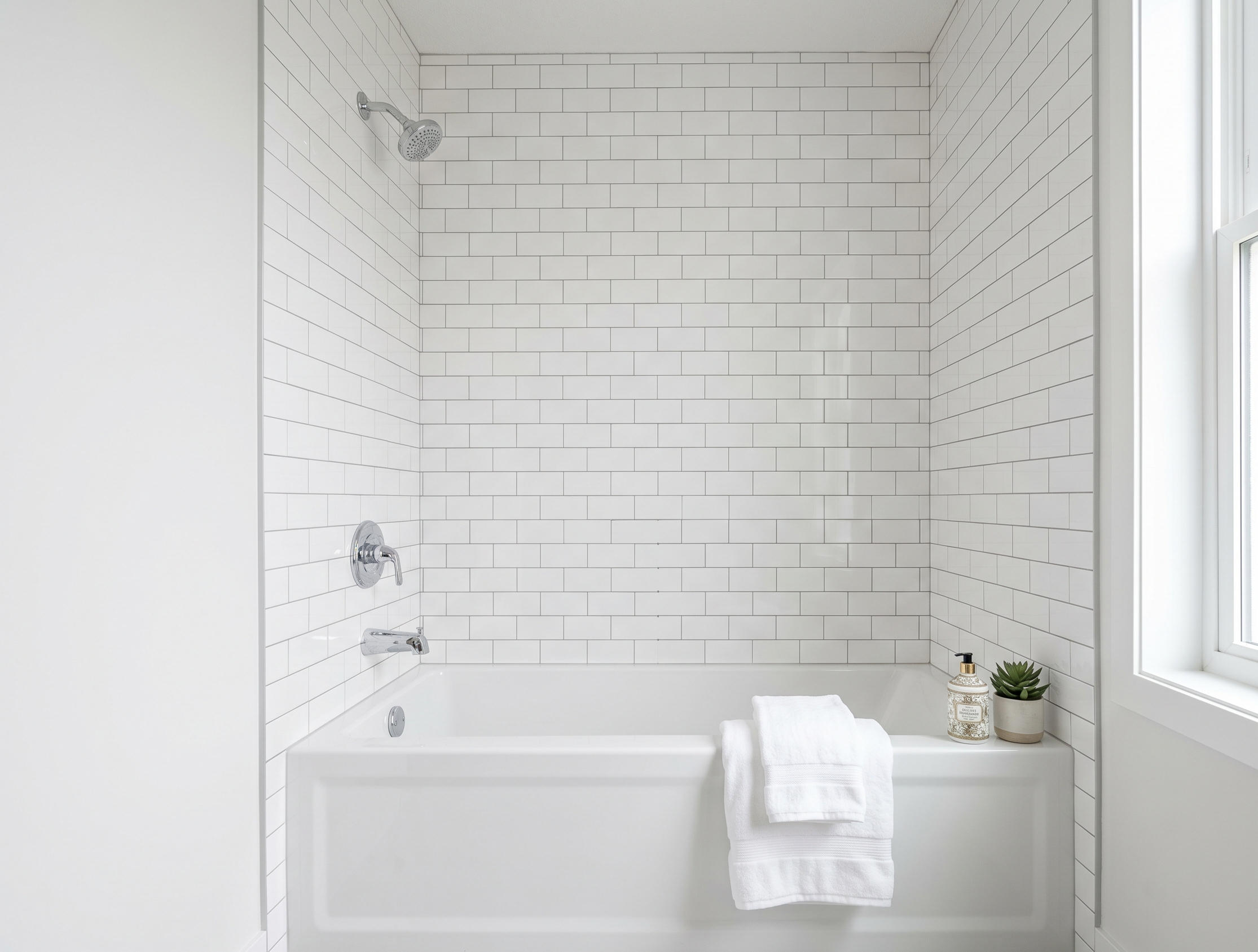 Subway tile bathtub surround